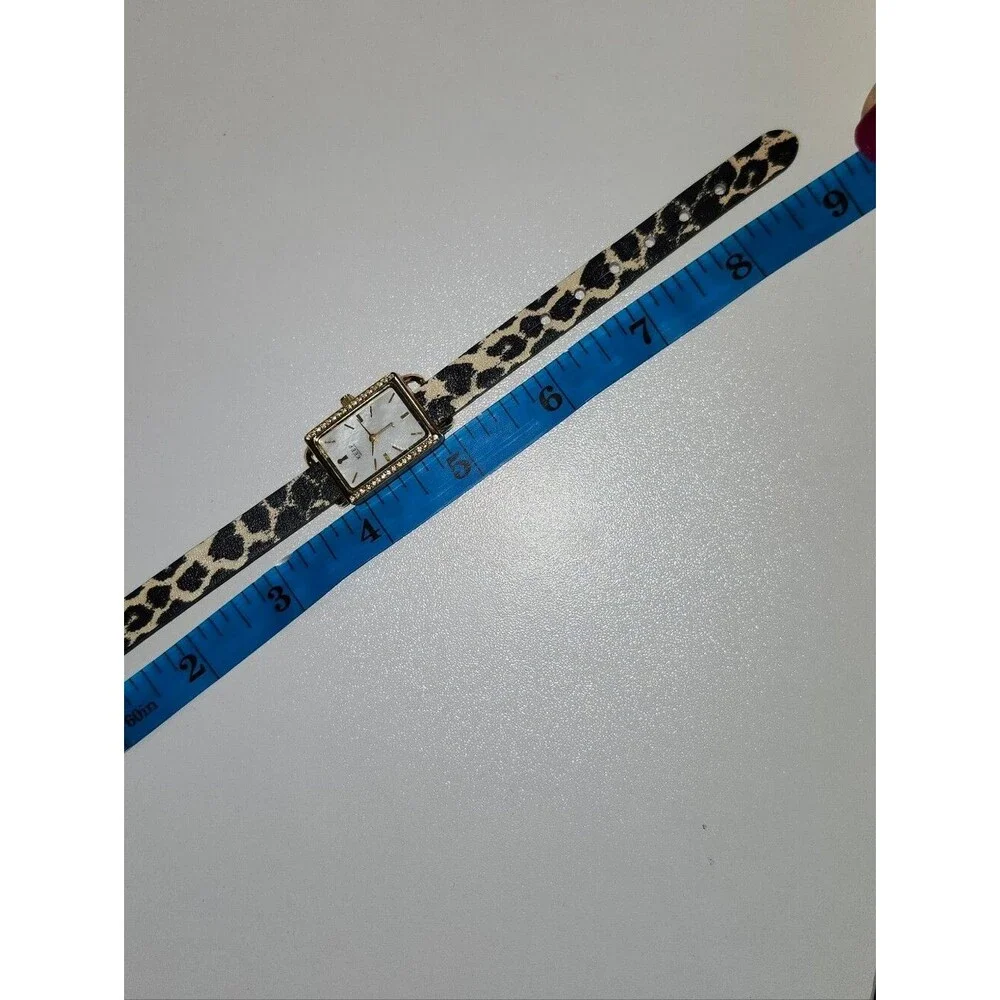 KEEP Collective Rectangular Gold Watch with Black & Cream Leopard Strap